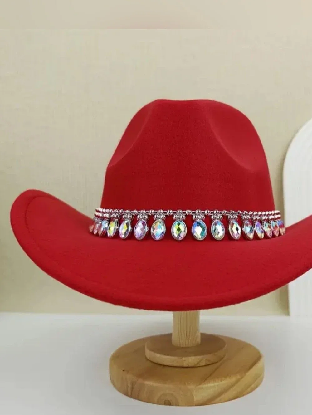 Red Crystal Trim Women's Felt Cowboy Hat